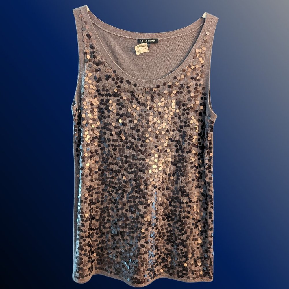 Eileen Fisher -- Women's Taupe Tank Top w Sequins -- Medium